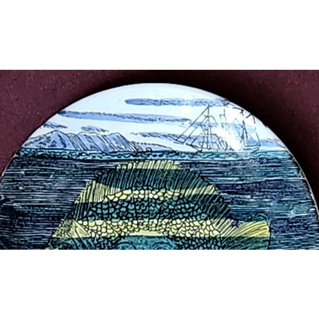 Mid-Century Modern Piero Fornasetti “12 Mesi, 12 Soli” Porcelain Coaster, April, Sun as a Fish, Framed For Sale - Image 3 of 6