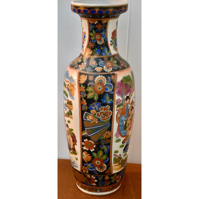 Vintage Chinese Satsuma Style Porcelain Vase Large Geisha Floral Motif 23" For Sale - Image 14 of 18