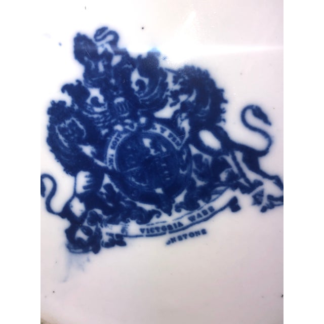 Vintage Victorian Pitcher and Wash Basin Blue and White Flowers Ironstone Set For Sale In Sacramento - Image 6 of 6