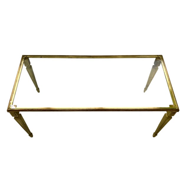 Glass Topped Brass Art Deco Coffee Table For Sale - Image 4 of 4