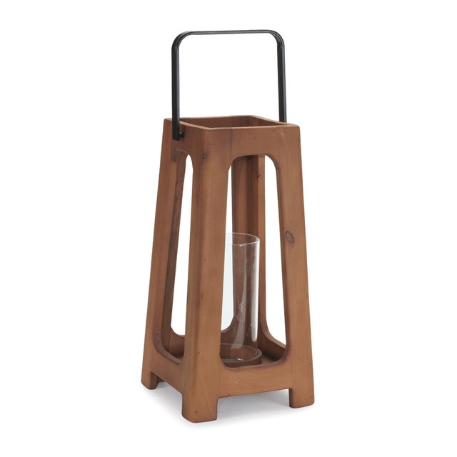 Add natural warmth and modern simplicity to your décor with this Rustic Wood Framed Glass Lantern. Crafted with a sturdy...