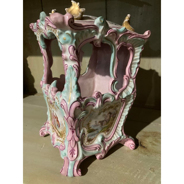 Antique Large French Pink Faience Sedan Chair Double Sword Mark For Sale - Image 4 of 16