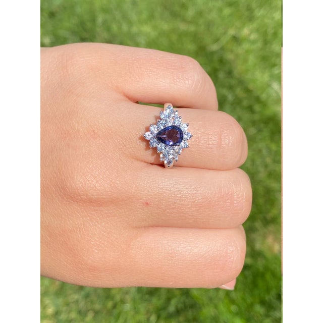 Light Gray The Betula: Ladies White Gold Cocktail Ring set with Iolite and White Zircon For Sale - Image 8 of 8