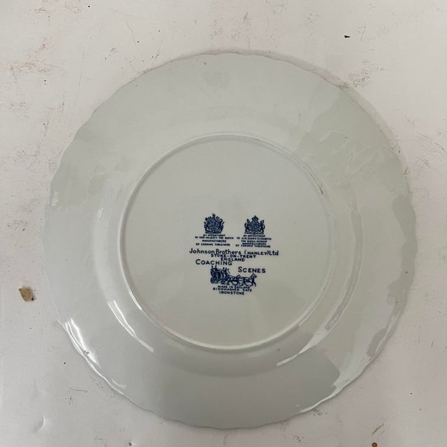 Johnson Brothers blue white decorative or dinner plate featuring equestrian scene. Fabulous addition to your collection or...