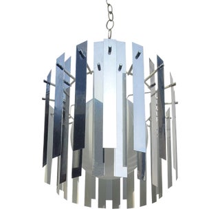1970s Hanging Mod Chrome Panels Pendant Light Fixture For Sale