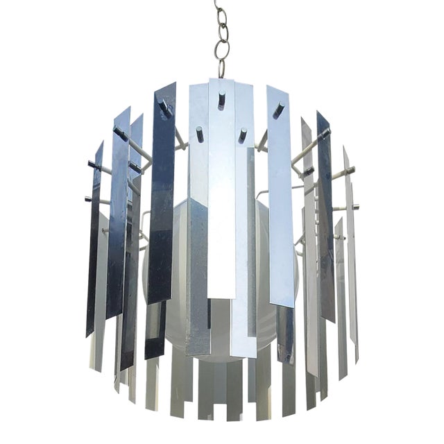 1970s Hanging Mod Chrome Panels Pendant Light Fixture For Sale