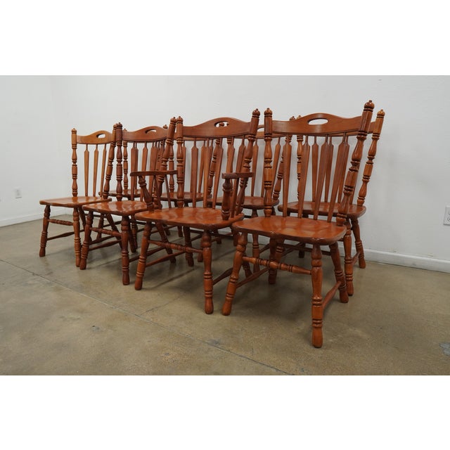 Vintage Tell City Early American Colonial Solid Wood Dining Chairs (Set of 8) For Sale - Image 4 of 17