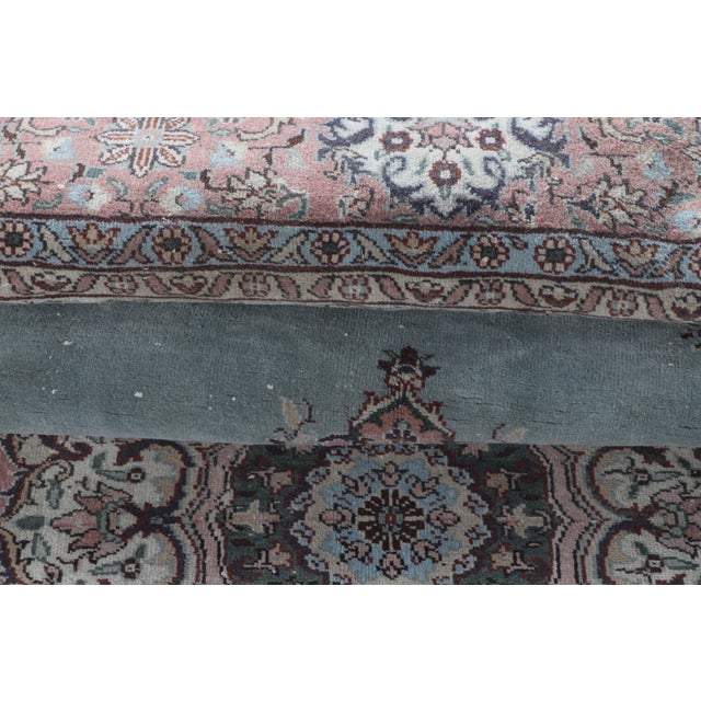 Blue Versatile Vintage Hand-Knotted Light Blue Turkish Medallion Wool Rug - 6.9 X 10 Ft For Sale - Image 8 of 10
