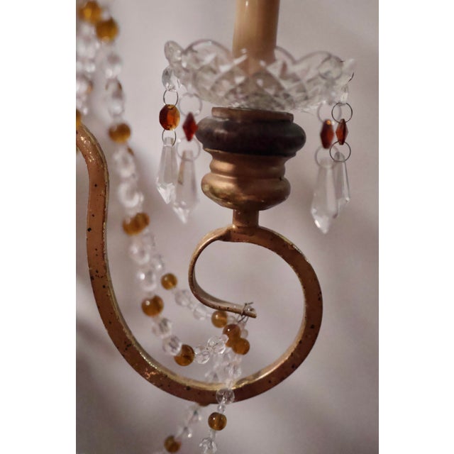 1970s Hollywood Regency Gold & Black Crystal Candelabra Table Lamp For Sale - Image 10 of 12