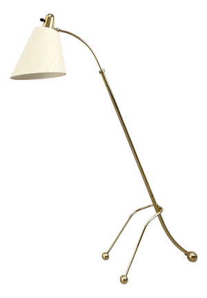 Brass Floor Lamp with Tripod Base and Silk Lampshade, Germany, 1950s
