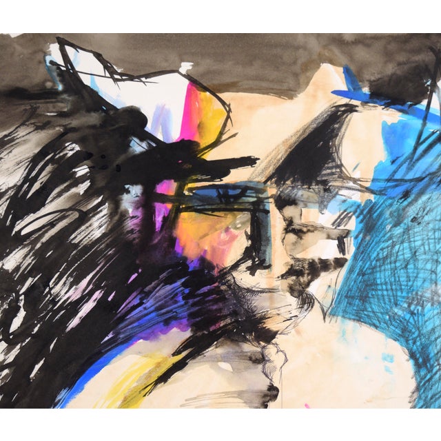 Late 20th Century Spirit With Horns - Abstracted Figurative Composition in Acrylic on Paper by Michael William Eggleston For Sale - Image 5 of 9