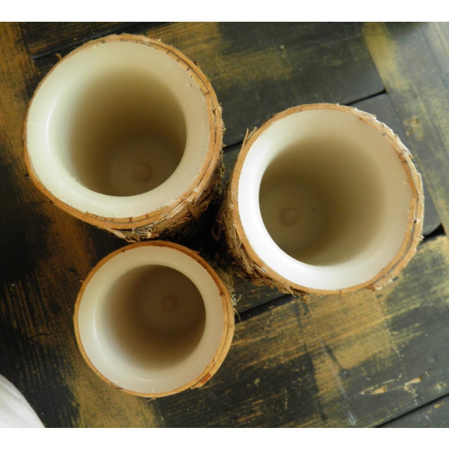 3 Rustic Birch Bark Wax Candles Led Flickering Flameless Lights 8”+8”+6” For Sale In Wichita - Image 6 of 7