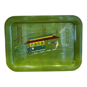 Mid 20th Century Hand Painted Green Serving Tray San Francisco Cable Car Railway