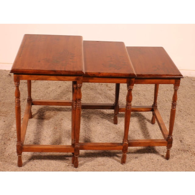 Nesting Tables in Satinwood with Brass Inlays, Set of 3 For Sale - Image 12 of 16