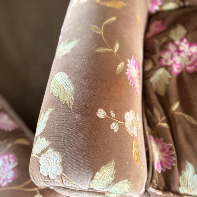 Vintage Custom Traditional English Cottage French Floral Velvet Armchair + Ottoman For Sale - Image 4 of 12