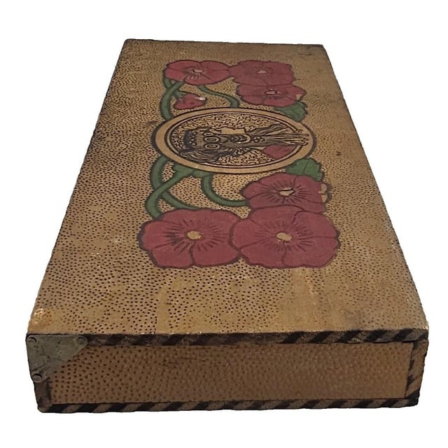 Art Nouveau Antique Art Nouveau Pyrography Box With Native American Maiden Motif, c.1910 For Sale - Image 3 of 15