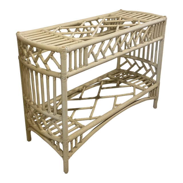 Vintage Rattan Chinese Chippendale Ficks Reed Console Table For Sale