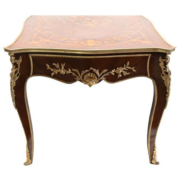 Elegant french louis xv style coffee table with extensive floral marquetry shaped top centred by an intricate bouquet of...