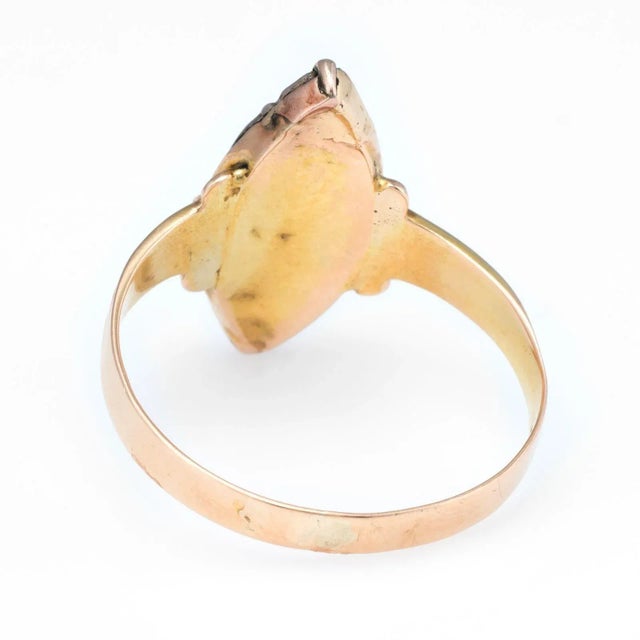Victorian circa 1896 Seed Pearl Turquoise Ring Vintage 15 Karat Yellow Gold size 9 For Sale - Image 4 of 6