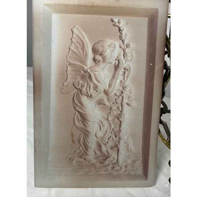 Antique Art Deco Case Glass Fairy Brass Hanging Ceiling Chandelier Pendant Lamp For Sale - Image 13 of 15