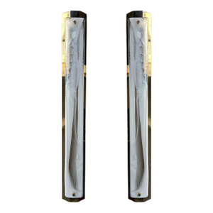Contemporary Pair of White Pennellate Murano Glass and Brass Sconces, Italy