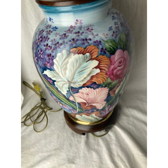 Late 20th Century Late 20th Century Frederick Cooper Hand Painted Lotus Floral Table Lamp, Unmarked For Sale - Image 5 of 6