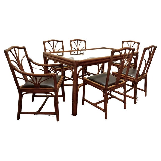 Wood Regency Simulated Bamboo Dining Table and Chairs, 1950s, Set of 7 For Sale - Image 7 of 7