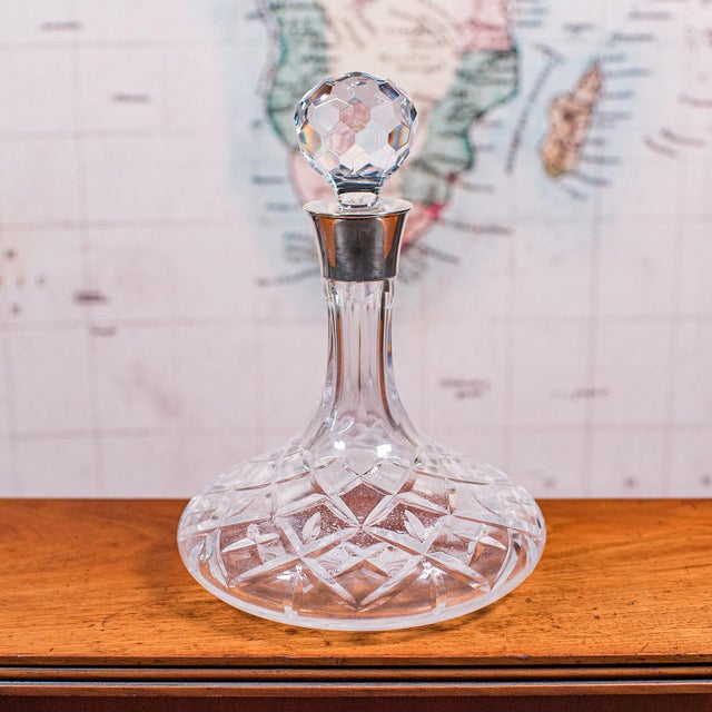 Vintage Full Bodied Wine Decanter, English, Cut Glass, Hallmarked Silver, Rioja For Sale - Image 4 of 11