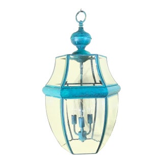 Large Vintage Solid Brass Hanging Lantern/Light Fixture-24”High X 14”.5 Wide For Sale