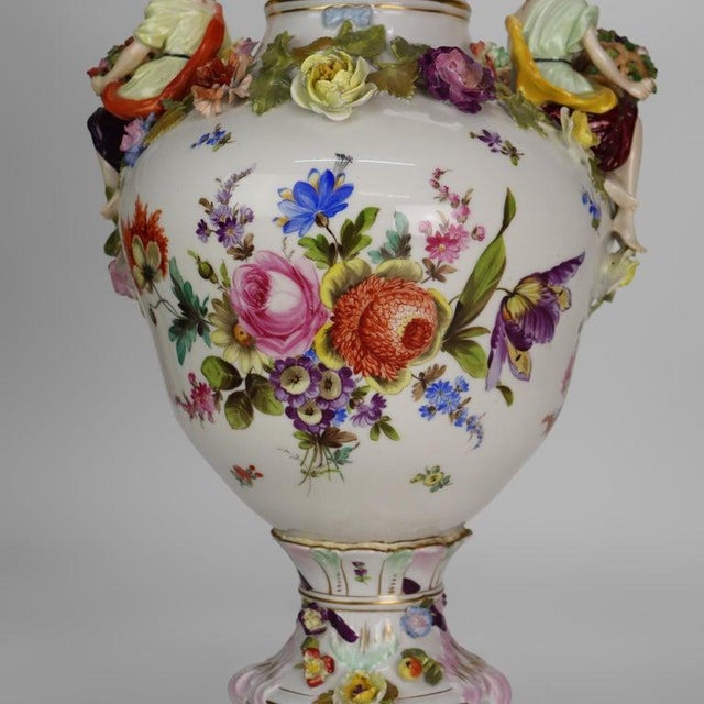 Large German Dresden Figural, Scenic & Floral Lidded Porcelain Palace Urn C1880 For Sale - Image 12 of 18