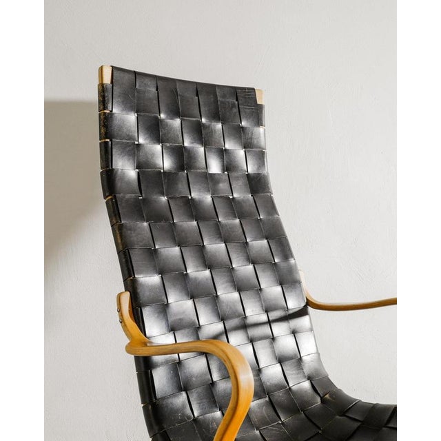 Swedish Mid-Century Wooden & Leather Eva Highback Armchair by Bruno Mathsson, 1960s For Sale - Image 4 of 9