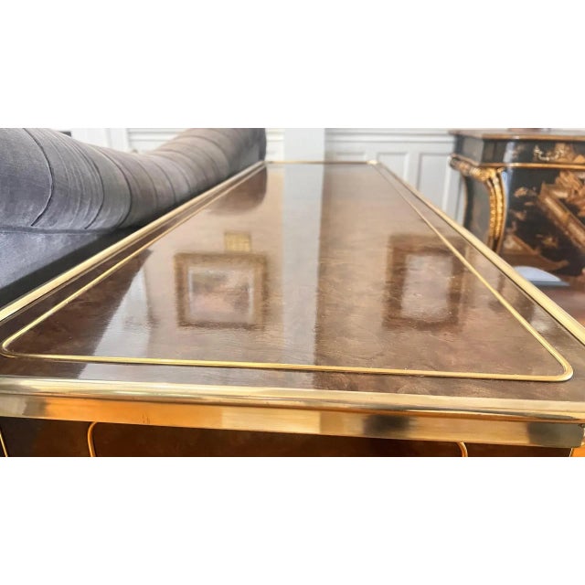 Brass 1970s Hollywood Regency Mastercraft Style Burled Walnut & Brass Console Table For Sale - Image 8 of 14