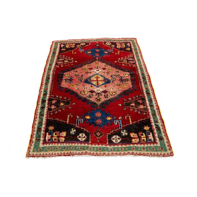 Islamic Vintage Hamadan Designed Wool Rug in Red - 3′4″ × 5′ For Sale - Image 3 of 7