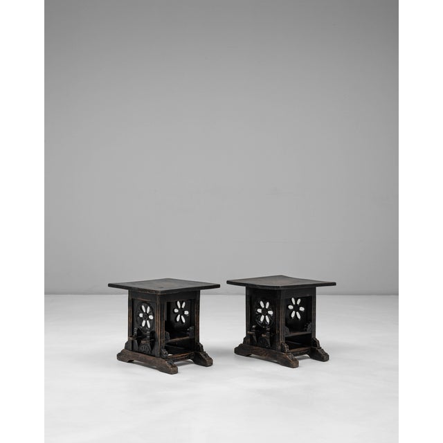 20th Century French Wood Black Patinated Stools - A Pair For Sale - Image 4 of 18