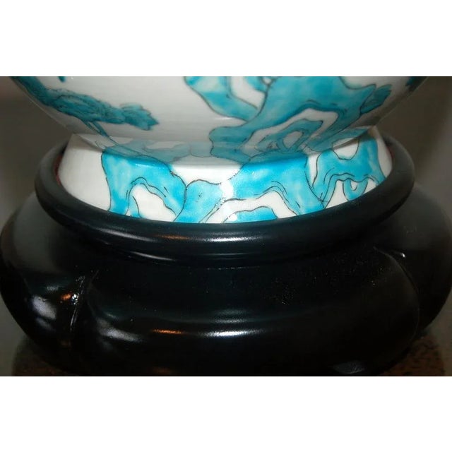Wood Marbro Porcelain Lamps Aqua White For Sale - Image 7 of 9