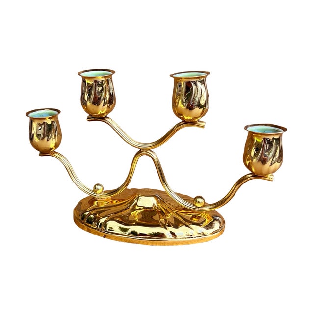 Four-Light, Gold-Plated Table Candlestick, Germany, 1940s. For Sale - Image 4 of 12