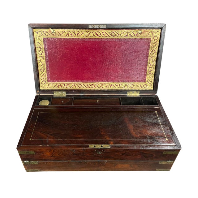 Campaign Early to Mid-1800s English Rosewood “Slope Box” Aka Campaign Desk For Sale - Image 3 of 17
