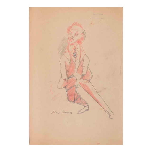 Mino Maccari, Crazy Man, Drawing, Mid-20th Century For Sale