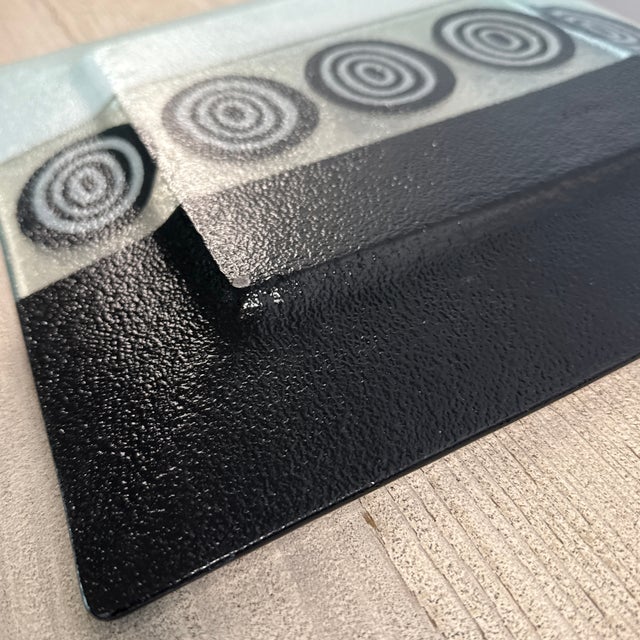Glass Vintage-Style Black & White Fused Art Glass Square Platter With Concentric Oval “Target” Motif | 13” For Sale - Image 7 of 8