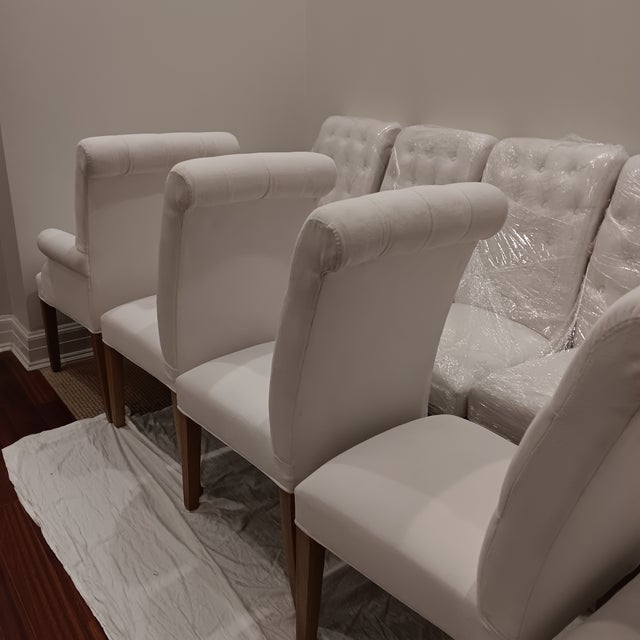High Quality Velvet Upholstered High Back and Rolled Top Dining Chairs - Set of 10 For Sale - Image 17 of 18
