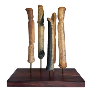 1970's Organic Modern Original Pottery Sculpture on Walnut Base For Sale