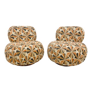 1970s Vintage Pouf Slipper Swivel Club Chairs - a Pair For Sale