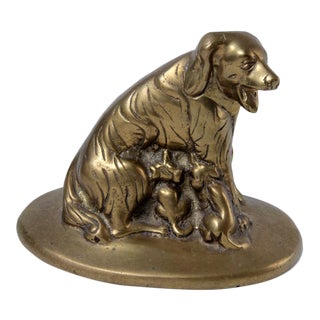 Vintage Brass Cocker Spaniel Figurine With Pups For Sale