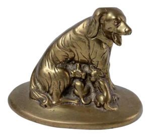 Vintage Brass Cocker Spaniel Figurine With Pups