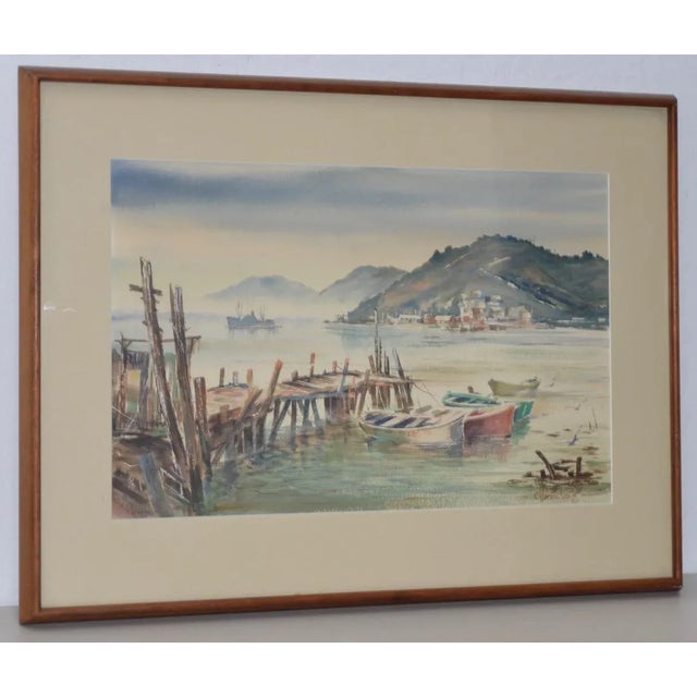 Vintage Sausalito from Belvedere Watercolor c.1960s For Sale - Image 9 of 9