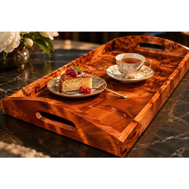 A naturally fragrant, absolutely beautiful serving tray handcrafted from rare Thuya wood, prized for its extraordinary...