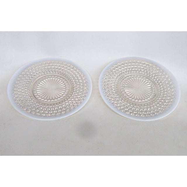 Mid-Century Modern Anchor Hocking Moonstone Clear Opalescent Hobnail 1940s Plates 2pc Pair 5138b For Sale - Image 3 of 9