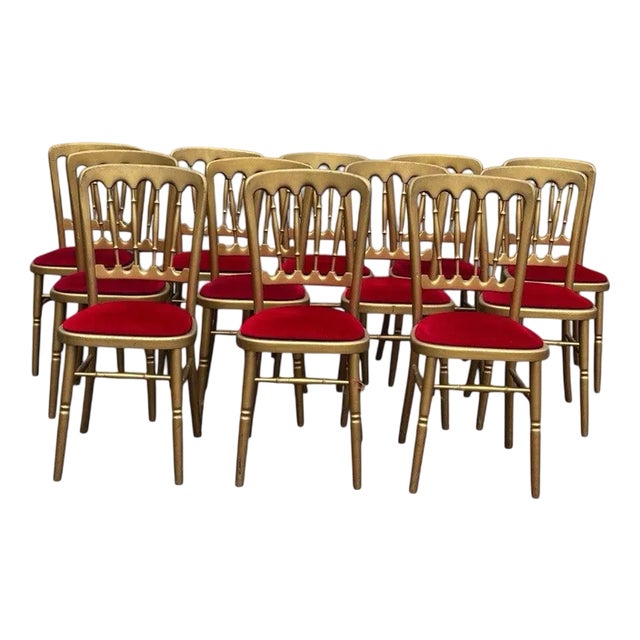 Louis Style Upholstered Gilt Wood Dining Chairs, Set of 12 For Sale