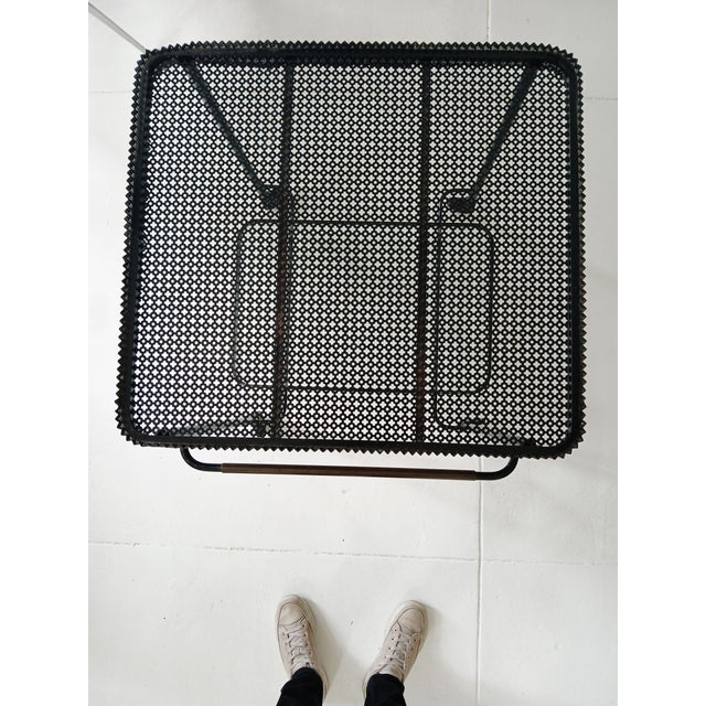 Mathieu Matégot Metal Bar Cart, Glass Lower Shelf, Pleated Apron, France, 1950s For Sale - Image 14 of 17