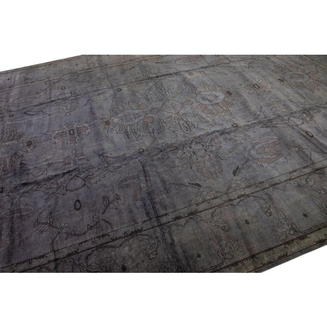 Modern 2020s Modern Overdyed Gray Handmade Floral Oversize Wool Rug For Sale - Image 3 of 7
